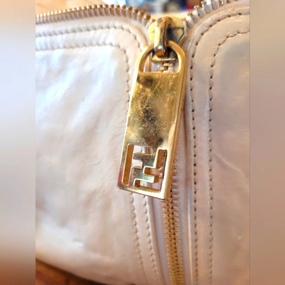 FENDI Zucca Zip Ivory Hobo Shoulder Bag